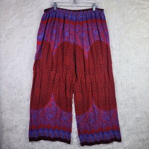 Orient Trail 2XL Red Geometric Wide Leg Pull On Pants Boho Festival Flare